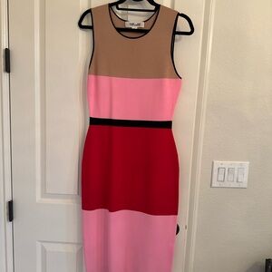 Diane Von Furstenberg Tan and Pink Sheath Cocktail Dress